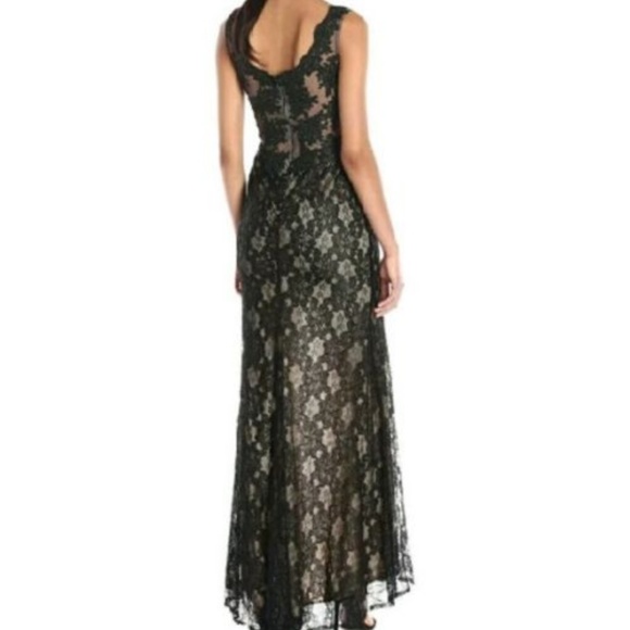 Avery G Long Lace Side Slit Black/Nude Gown - Picture 2 of 6